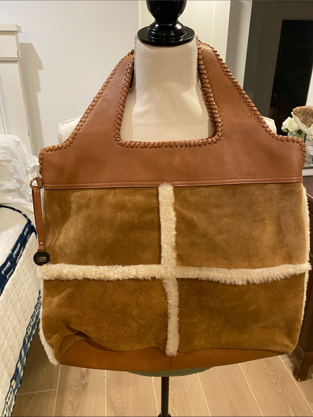 UGG Chestnut Suede & Shearling Panel Tote
